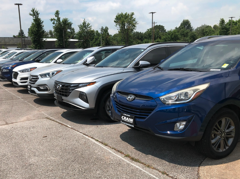 Lineup of Hyundai certified used SUVs, including Tucson and Santa Fe models, at Crain Hyundai of Bentonville
